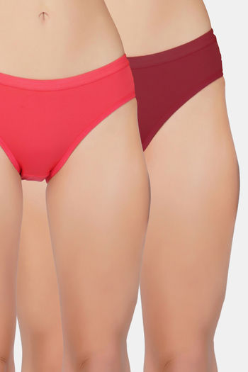 Buy Bleeding Heart Medium Rise Half Coverage Bikini Panty (Pack of 2) - Maroon Coral